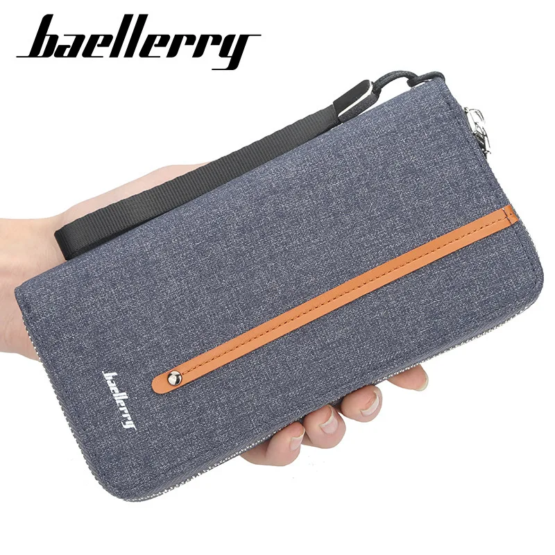 baellerryMen\'s Long Wallet Korean Style Business Canvas Large-Capacity Handbag Vintage Zipper Clutch Bag