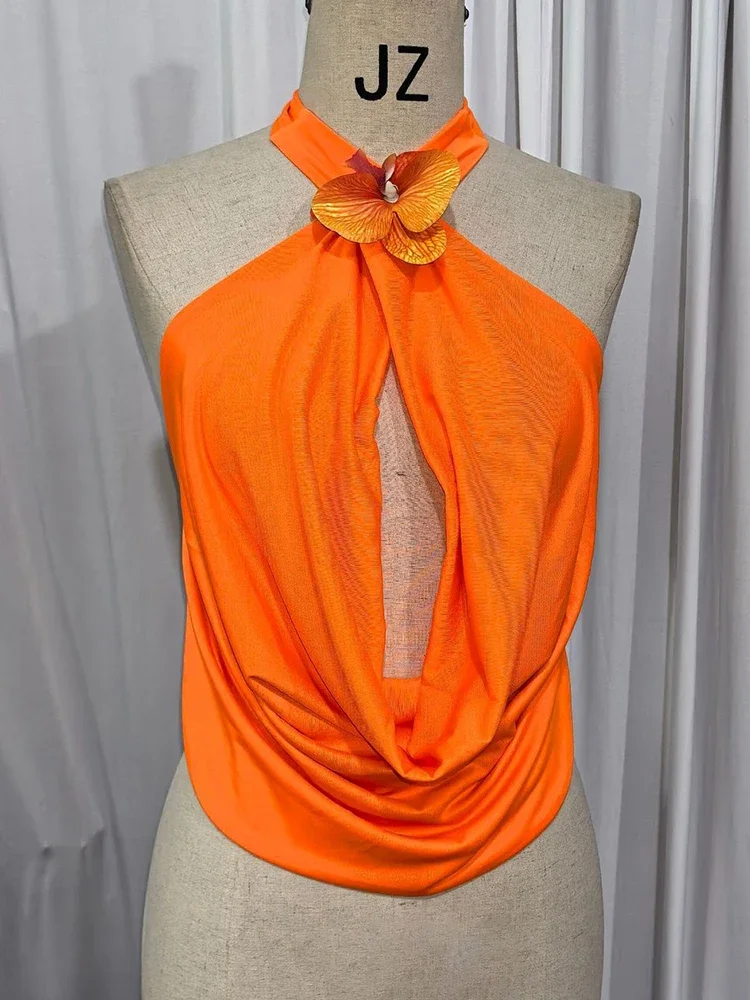Elegant Halter Sexy Tank Top Women Vest Fashion Hollow Out Off-shoulder Sleeveless Backless Beach Club Party Crop Tops