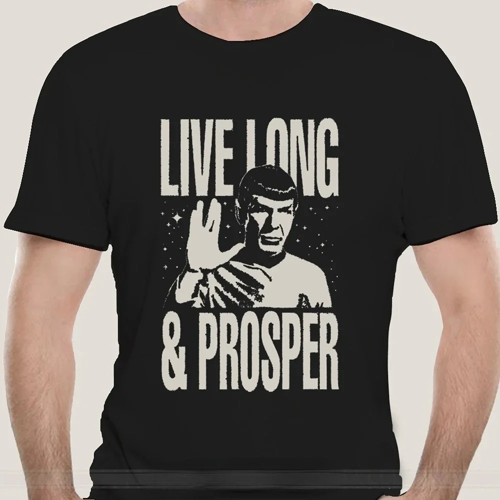 Ropa de hombre de talla grande Star Treks Spock Live Long and Prosper estampado negro manga corta todas las estaciones Camiseta de algodón puro Top Unisex