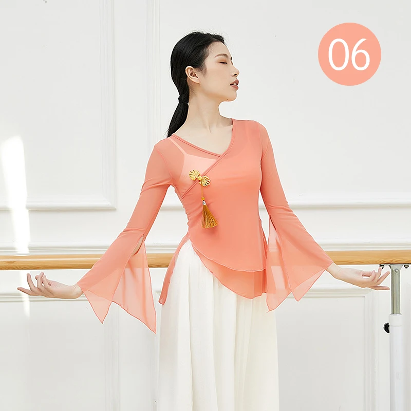 New Women's Classical Dance Training Clothes Elegant Shirt Rhythmic Yarn National Dance Costume Long Sleeve Performance Blouse