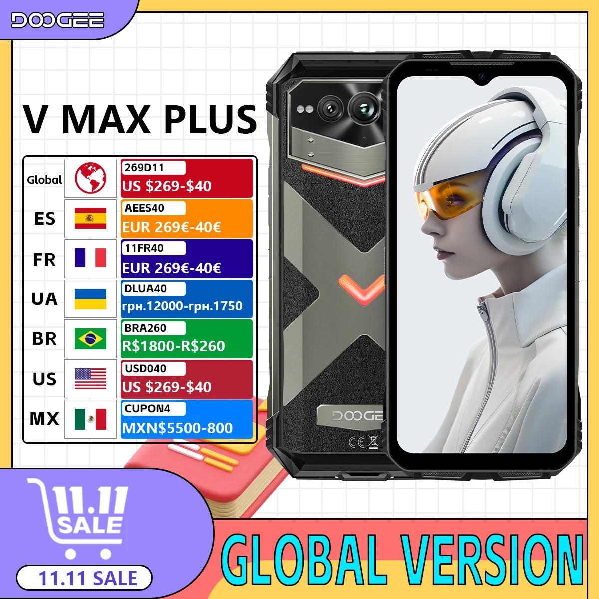 

DOOGEE V Max Plus 22000mAh 5G Rugged Phone 16GB+512GB 200MP Camera Phone 6.58" 120Hz Dimensity 7050 33W Android14 NFC Smartphone