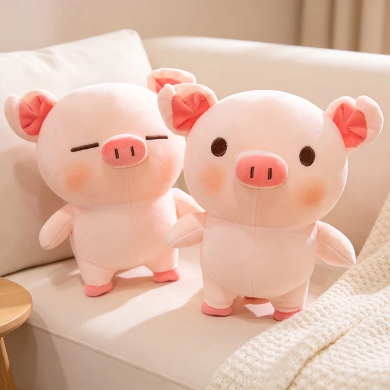 Kawaii Sleepy Pig Stuffed Doll Soft Pink Piggy Plush Toy, Adorable Animal Plush Figure for Children Gift Bed Room Home Decor