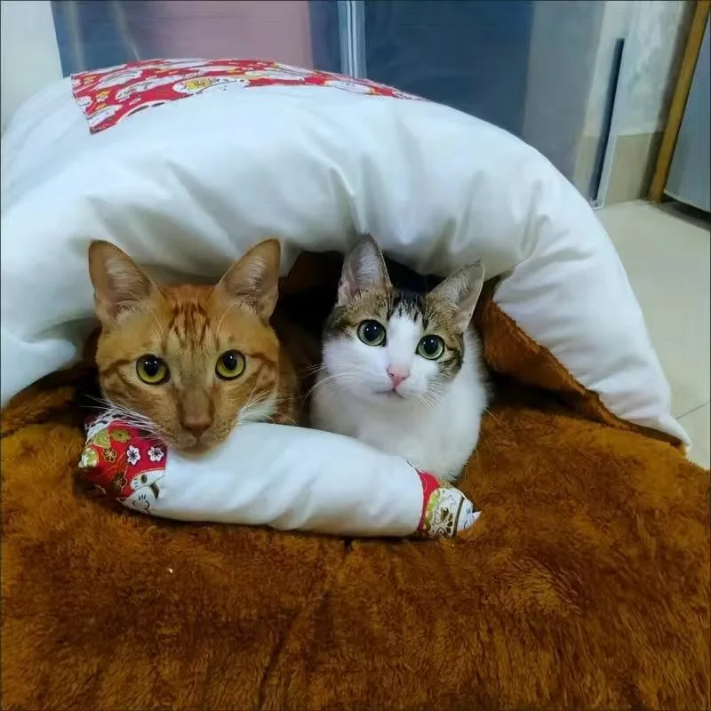 Japanese Cat Bed Deep Sleep Cave Warm Cat Sleeping Bag Winter Removable Pet House Bed for Cats Dogs Nest Cushion with Pillow