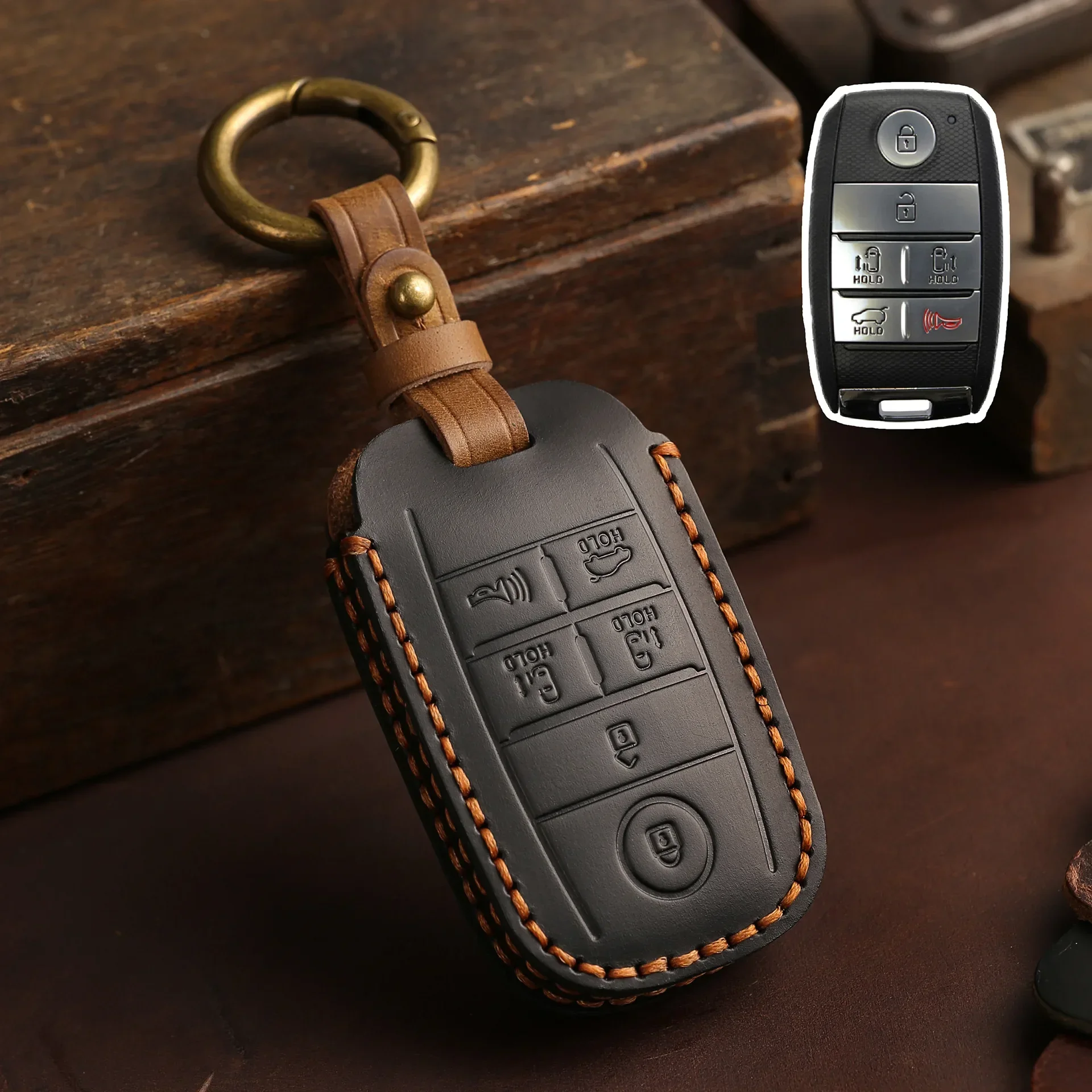 Leather Protector Cover Shell Set for Kia Sedona Grand Carnival Sorento L580 Keyless Go Remote Keychain Accessories Car Key Case