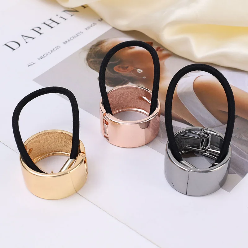 12 Colors Metal Chic Hair Clip Woman Girls Plastic Elastic Ponytail Holder Hair Cuff Wrap Tie Band Ring Rope Hair Accessories