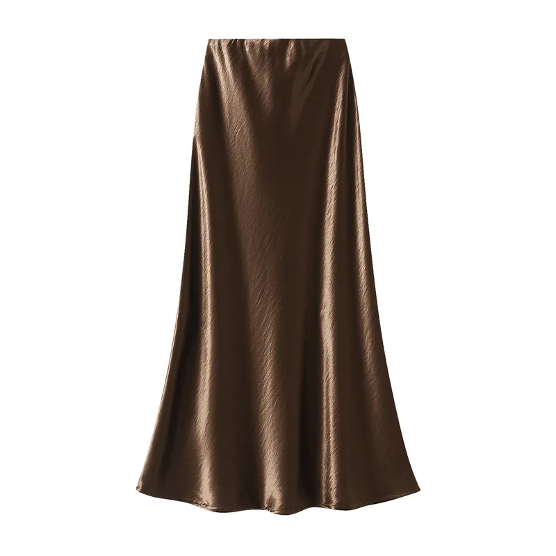 Elegant Pleated Streamer Satin Fishtail Skirt Women Autumn Draped Slim Hip A- Line Long Skirt Fashion Texture Skirts for Women