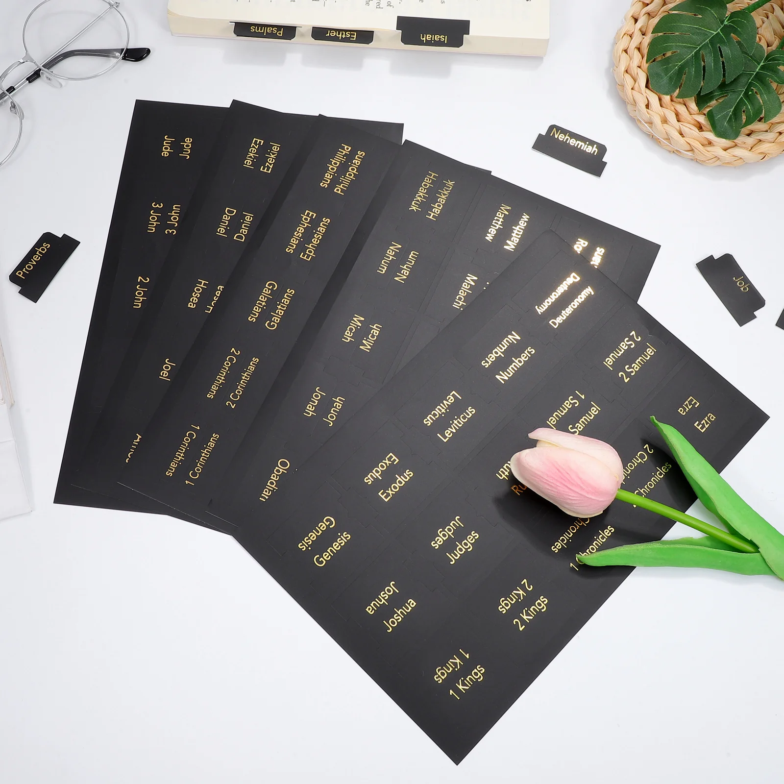 5 Sheets Bible Index Tabs PVC Adhesive for Bible Reading Study Supplies Book Tabs Labels Book Accessories