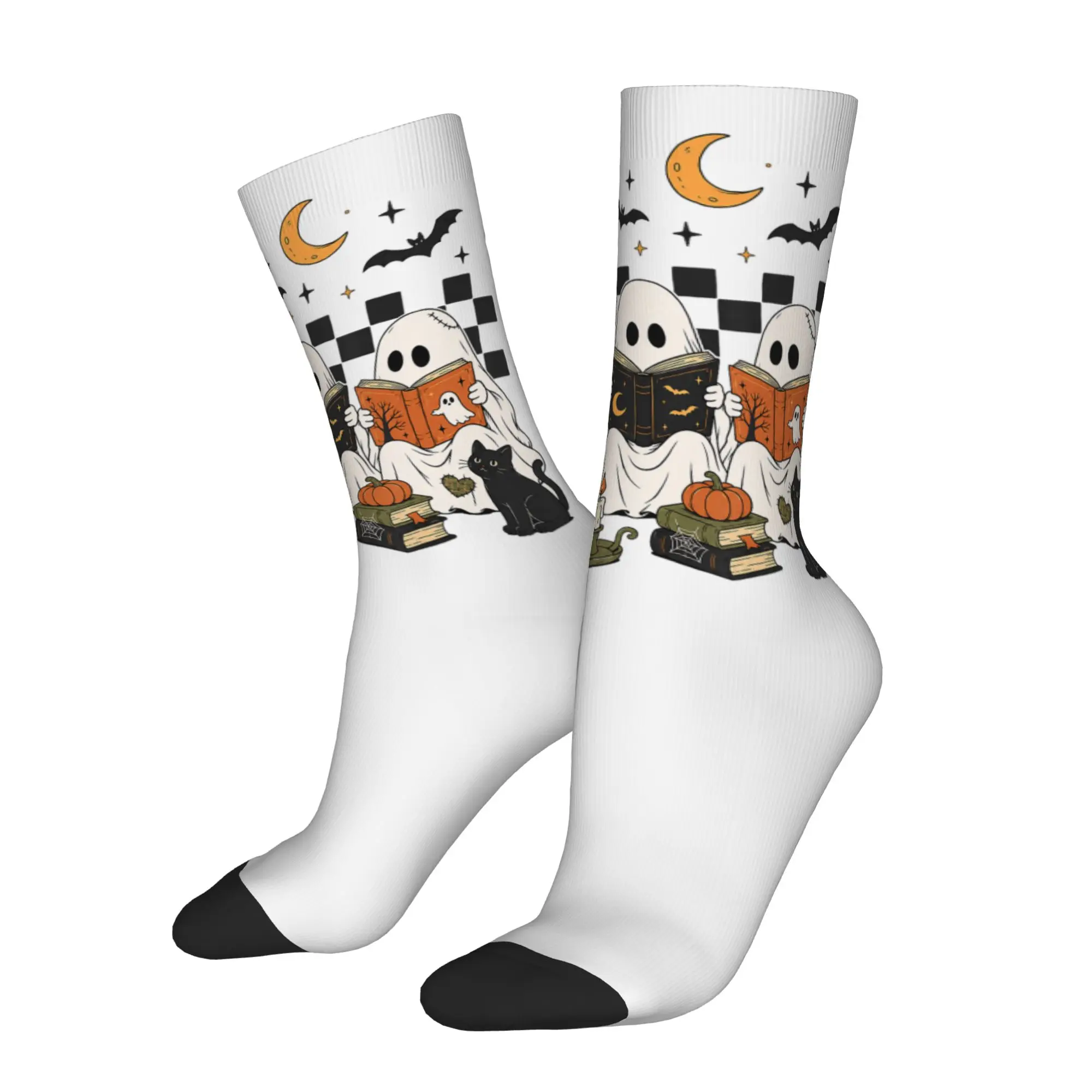 New Men's Socks Casual Halloween Ghost Reading Books Witch Cat Sock Polyester  Sport Women's Socks Spring Summer Autumn Winter