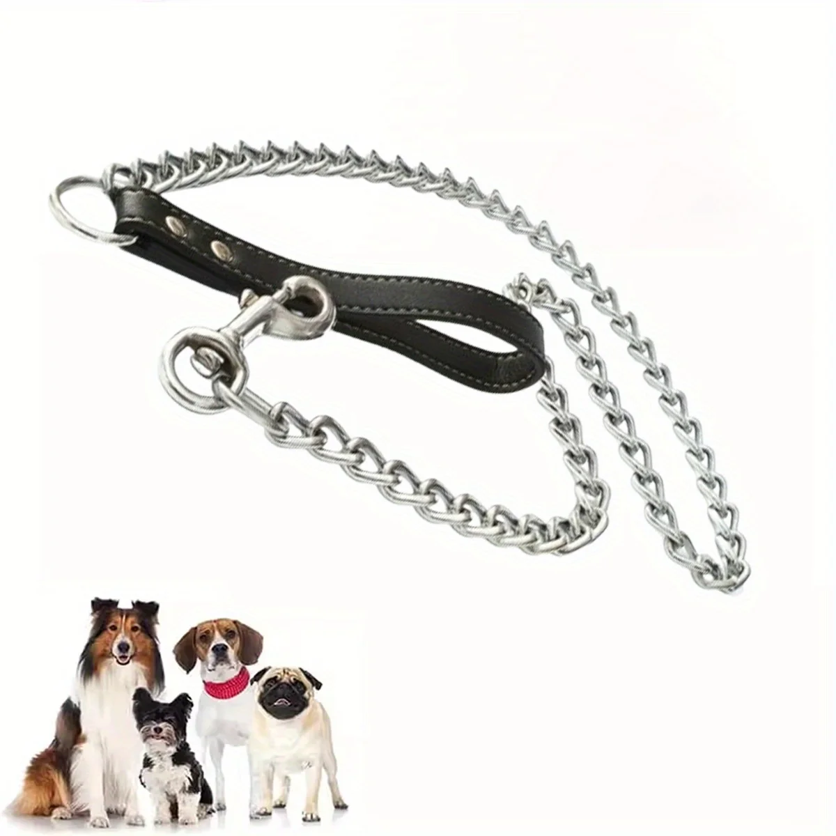 1pc-120cm Anti Bite Dog Chain Leather Handle Chain Durable M