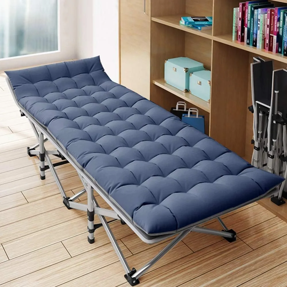 Lettino per adulti portatile con materasso, letto da esterno pieghevole per il campeggio, lettino da campeggio comodo e compatto per adulti