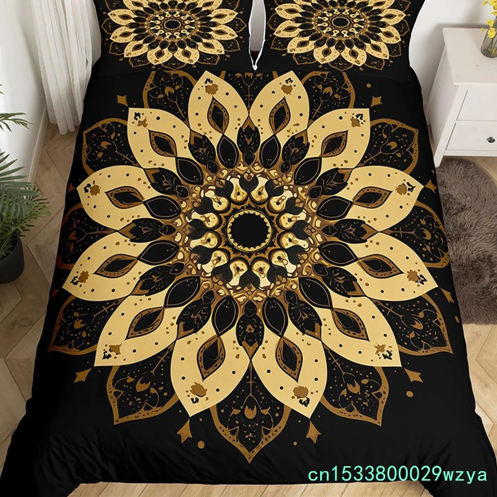 Retro Mandala Floral Duvet Cover Queen Color Lotus Flower Comforter Cover Abstract Art Bedding Set Bohemian Exotic Quilt Cover