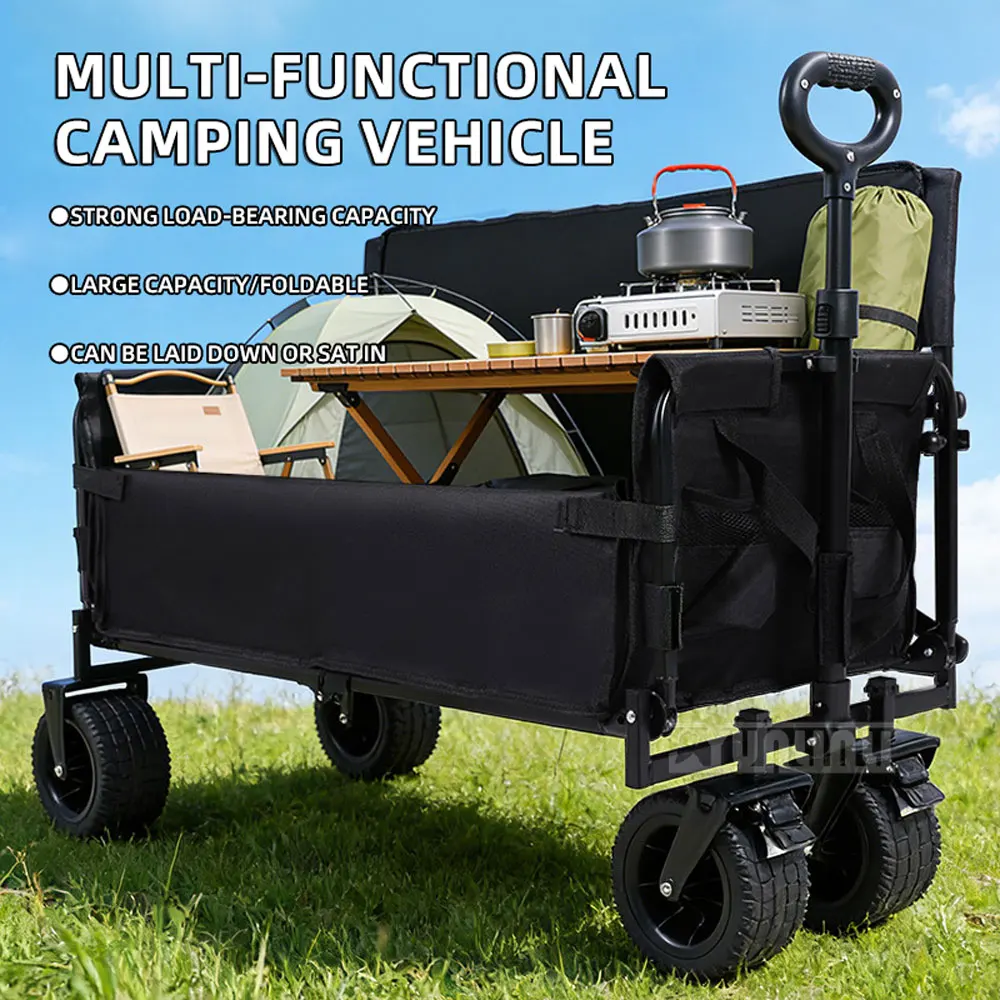 Multi-functional camping vehicle with wheels, foldable cargo van, four-wheel camp vehicle, fishing push cart