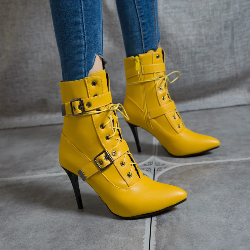 Fashion Ankle Boots For Women Hot 2024 Sexy Women\'s Ankle Boots Autumn Winter Buckle High Heel Lace Up Short Shoes Large Size