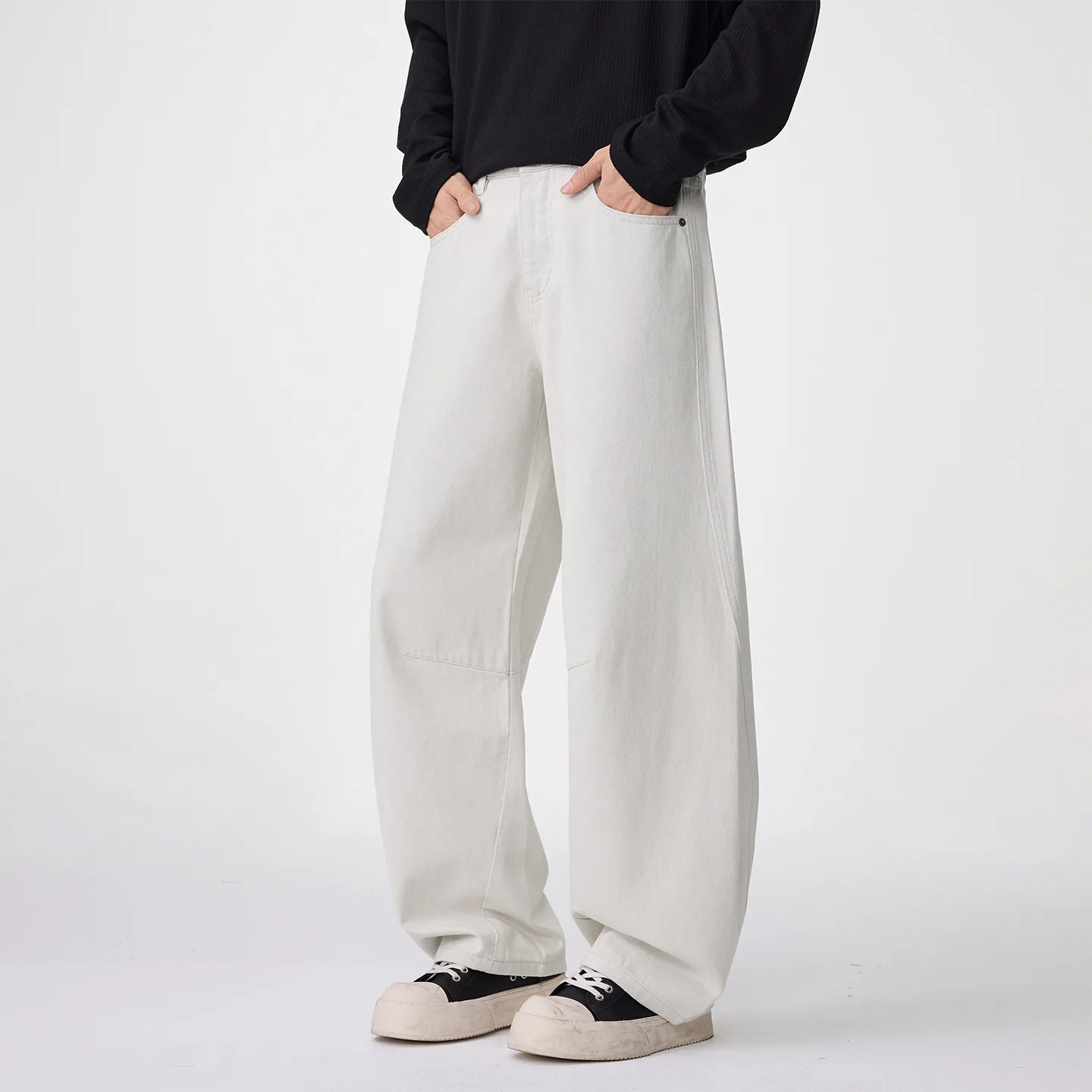 

White Scimitar Pants Jeans Men's 2025 Autumn New Versatile Wide-leg Curved Cotton Men's Casual Pants