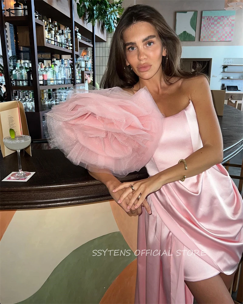 Moderne kurze rosa Ballkleid träger lose ärmellose Satin Club Geburtstag Abendkleider Frau Mini Cocktail kleider فساتين الحفلات