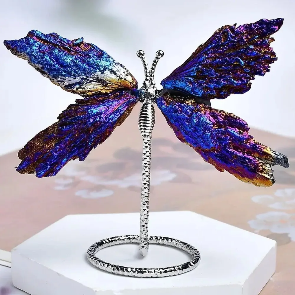 

Natural Black Tourmaline Electroplating Dragonfly Spar Crafts Ornaments Chakra Color Plating Crystal Butterfly Room Decoration
