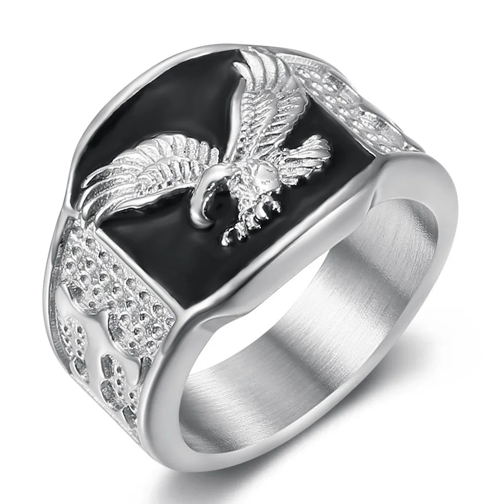 Flying Eagle Carving Titanium Stainless Steel Rings for Men Cool Masculine Finger Bands Trendy Accessories Drop Shipping HIPHOP