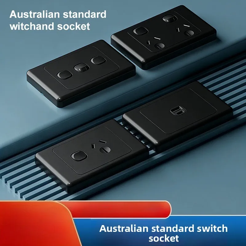 Australian Standard Socket Black 118 New Zealand One Open Two Open Three Hole Wall Power Switch Concealed Electrical Panel Kits