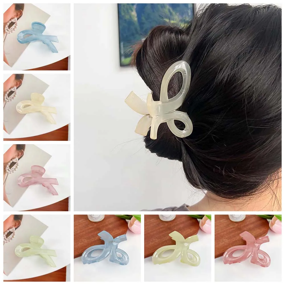 

Hairpin Transparent Bow Hair Claw Korean Style Beach Headwear Large Bow Hair Clip Ponytail Grab Clip Geometry