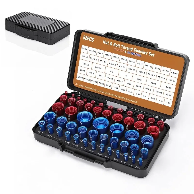 For 50 52-Piece Nut and Bolt Thread Inspector 28 Inch and 24 Metric Boxed Thread Gauges