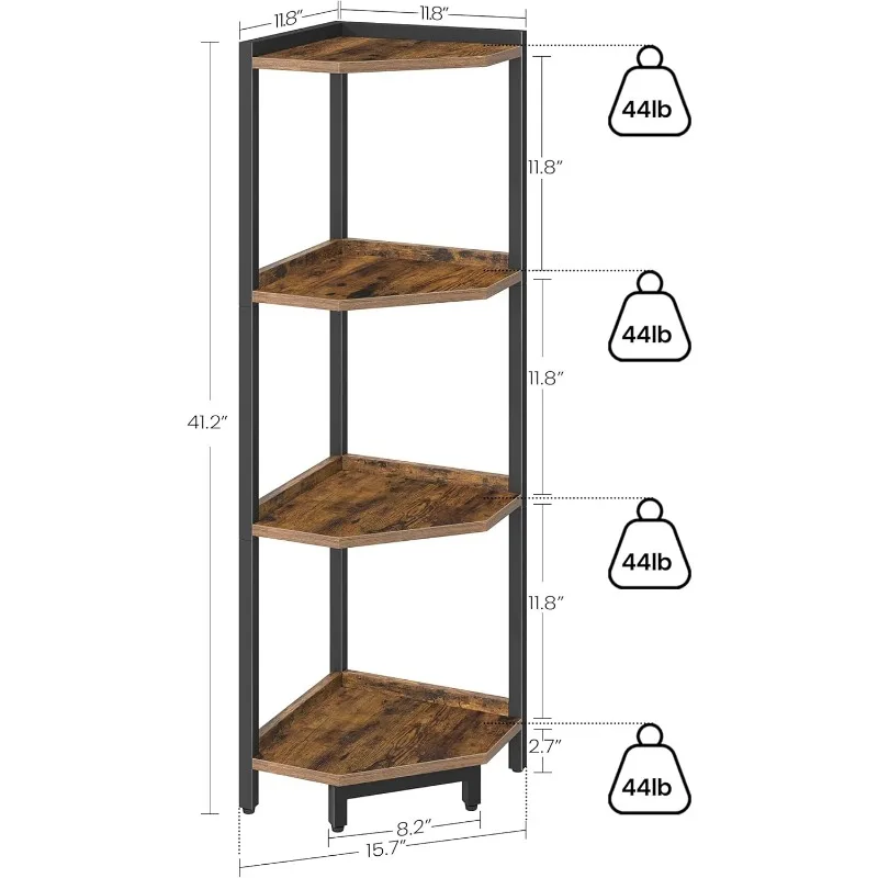 Armazenamento Pé Prateleira Unidade Com Moldura De Metal, Suporte De Planta, 4-Tier, Rústico Marrom, Casa, Escritório, Quarto