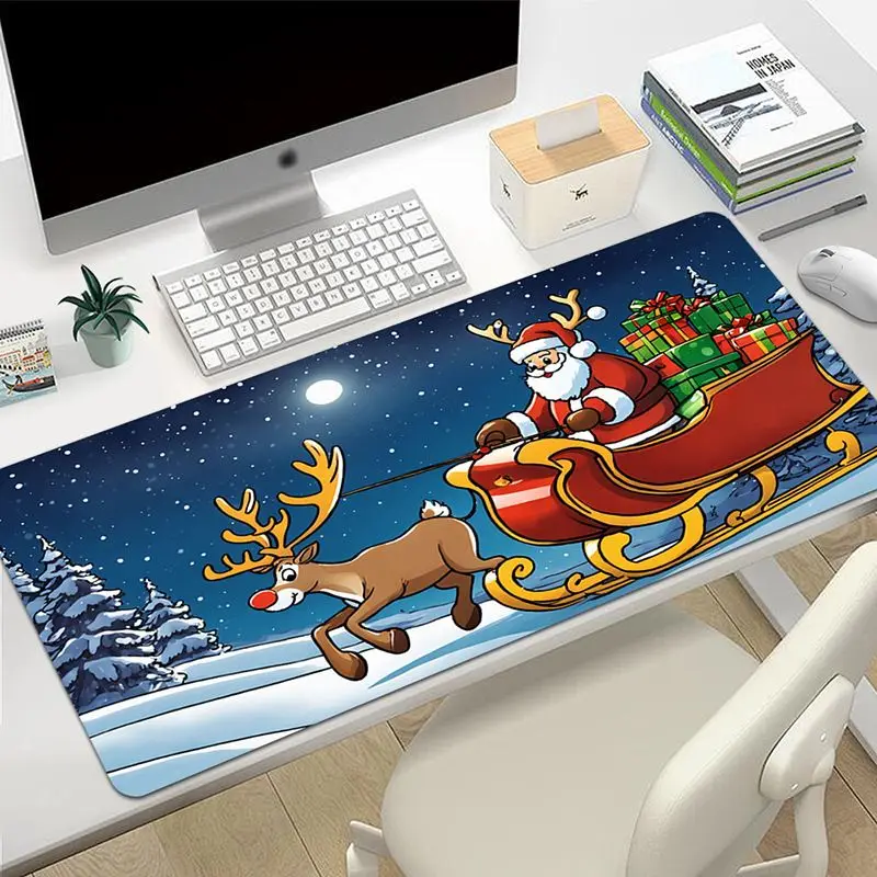 VIKAMA Cartoon Santa Reindeer Sleigh Gifts Desk Mat Mouse Pad Absorbent Non Slip Gaming Instrument Station Mat Home Decor
