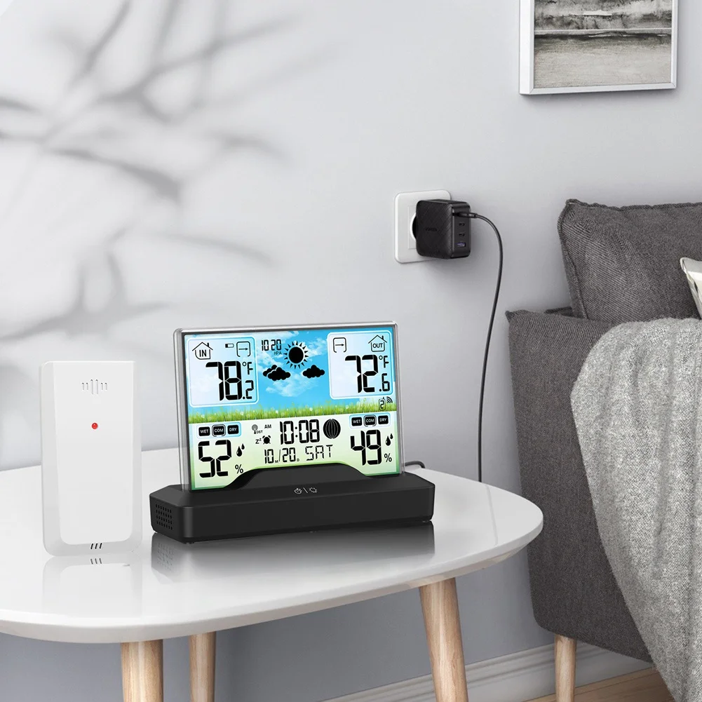 

Цифровая беспроводная метеостанция AA08 с радиочастотным датчиком, комнатный термометр-гигрометр, бытовые метеорологические часы