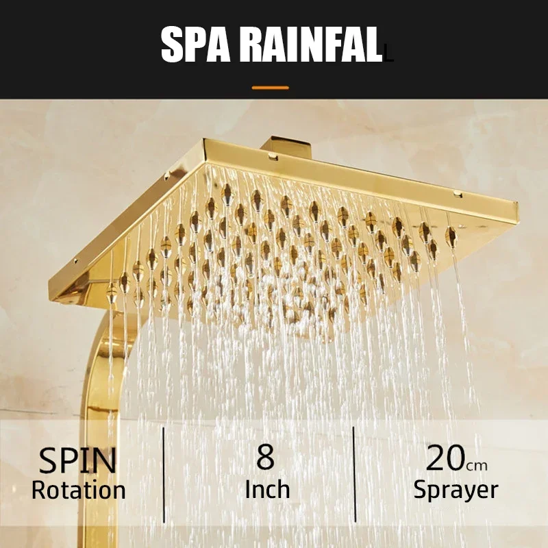 005 juego de ducha LED grifo oculto dorado de lujo