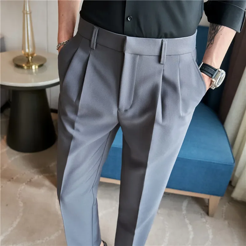 Men Suit Pants Trousers 2024 spring Slim Formal Pantalone Hombre Elastic Waist Straight Solid casual Dress Pants Men Clothing