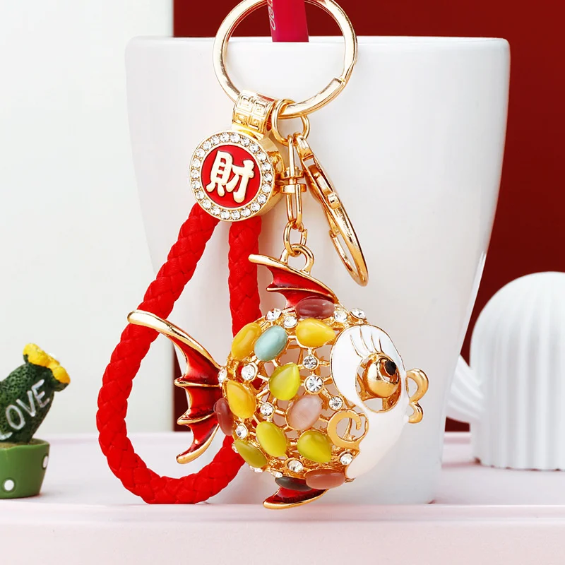 Lovely Opal Turbot Fish Cute Crystal Charm Purse Handbag Car Key Keyring Keychain Party Wedding Birthday Gift