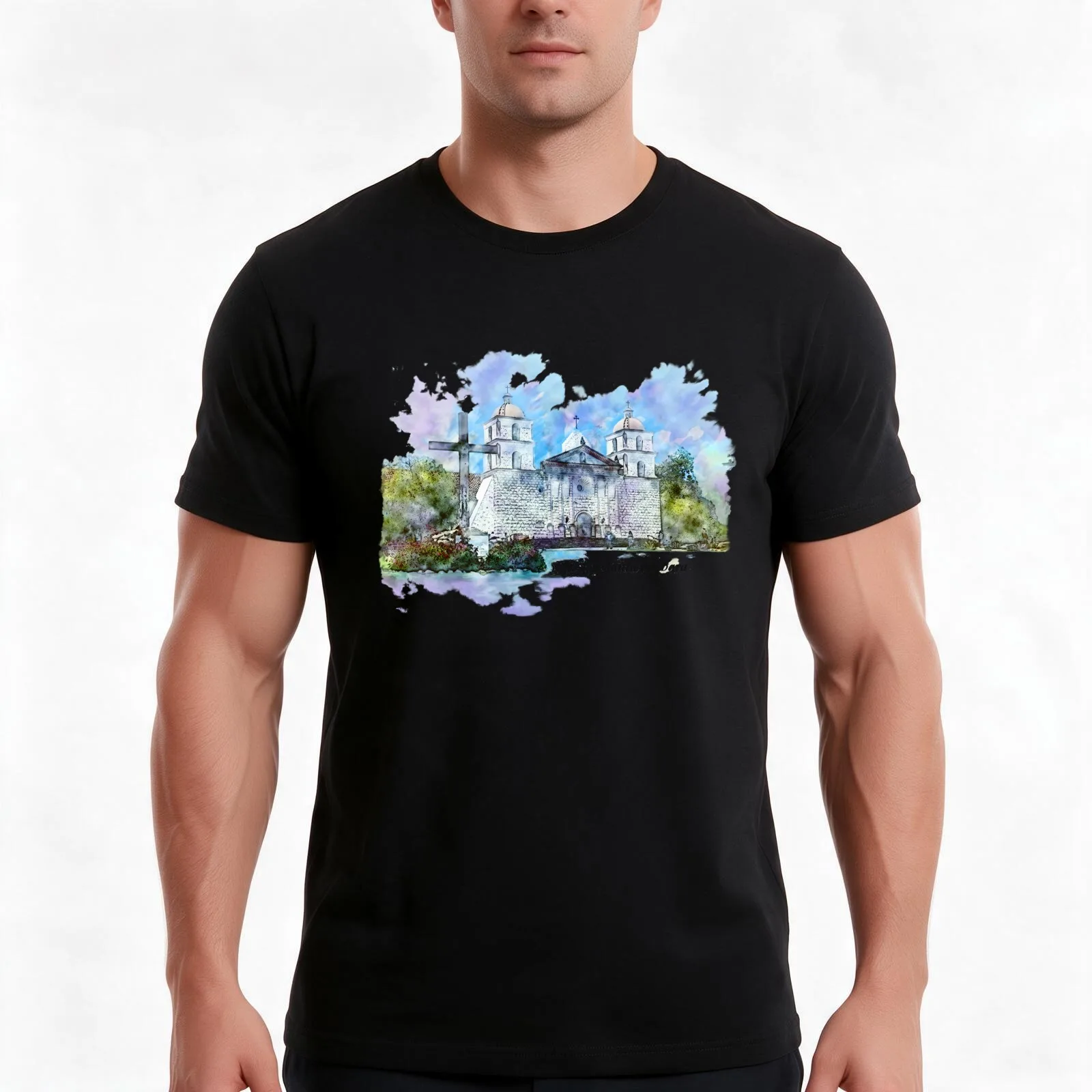 Mission Santa Barbara T-Shirt, Summer Casual Cotton Tee, Oversized Streetwear Tops, Vintage Graphic Print, Unisex Men Women