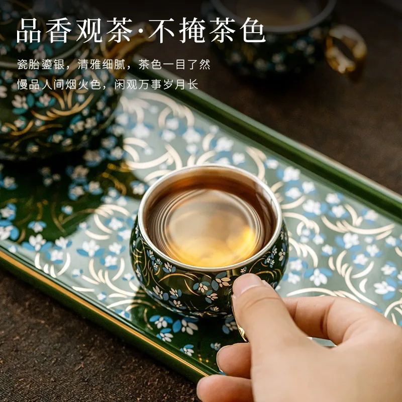 

Gilded Silver Kung Fu Tea Set Chinese Teapot Silver Teacup Women'S Special One Pot Two Cups Handheld Gift Box
