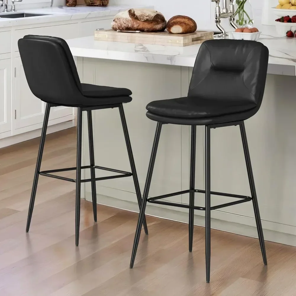 

Double-Layer Counter Height Bar Stools for Kitchen Island, Upholstered Faux Leather Barstool with Footrest