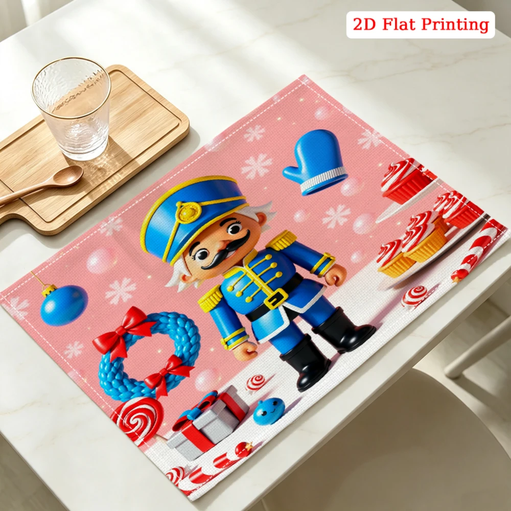 Nutcracker Soldier Christmas Theme Print Kitchen Placemat Coaster Linen Pad Dish Coffee Cup Table Mat 30x40cm Home Decor