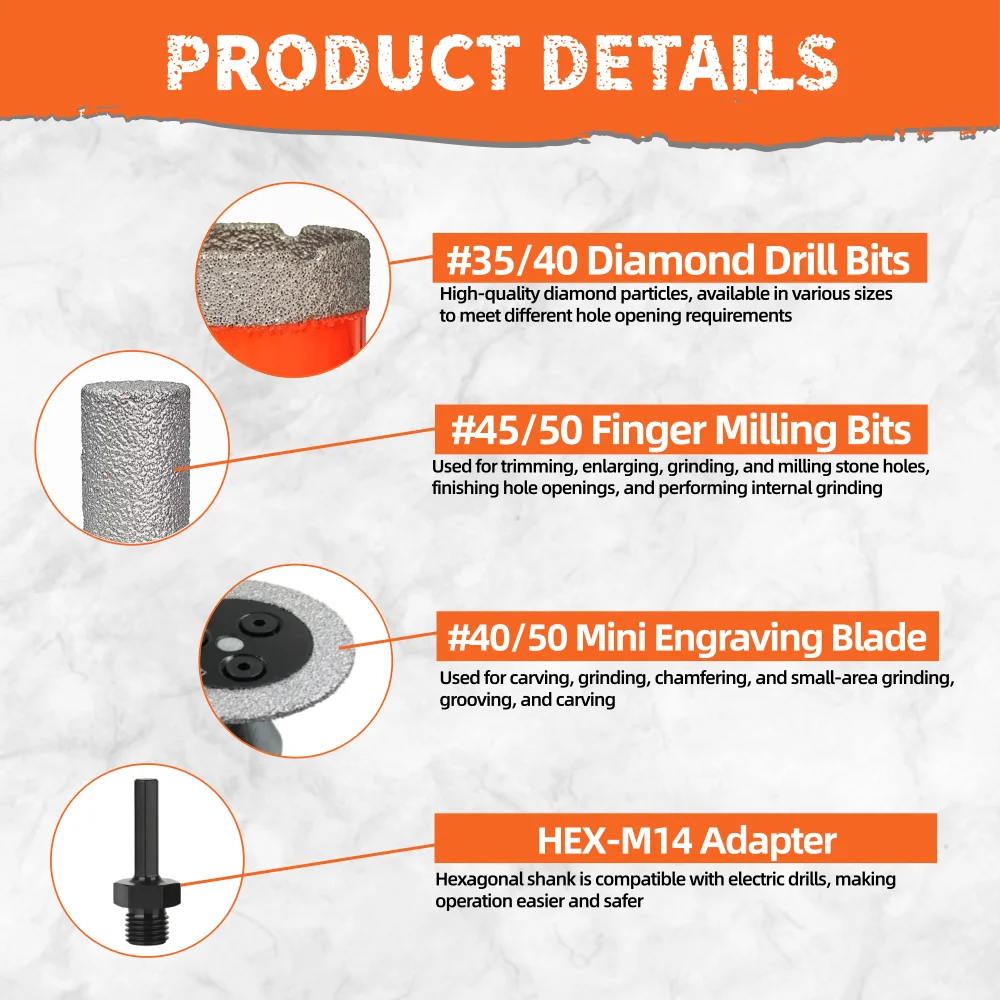 8/9Pcs M14 Diamond Drilling Bit Kit 20-100mm Milling Bit Saw Blade Tile Ceramic Marble Granite Hole Saw Drilling Cutting Tools view 5