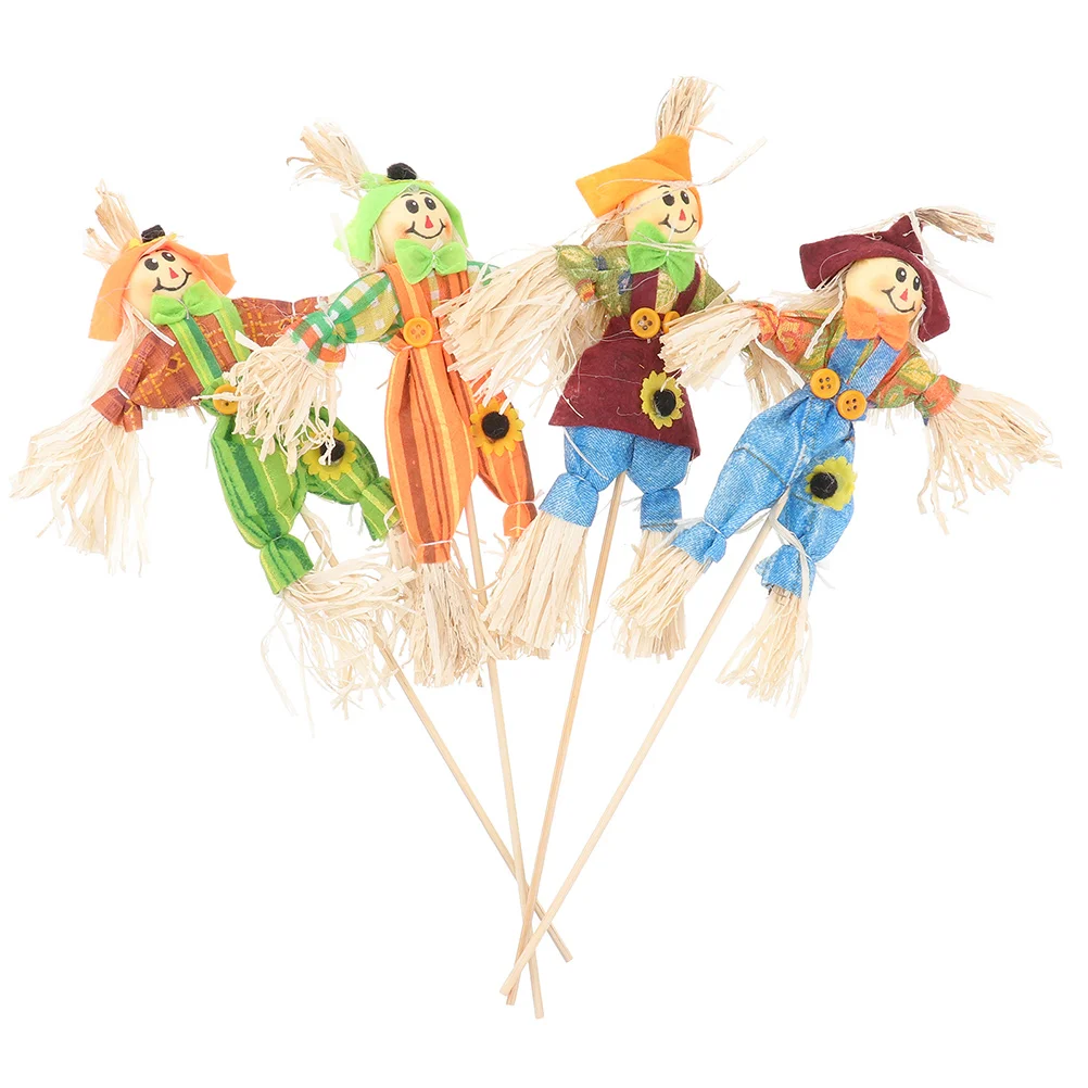 4 Pcs Scarecrow Halloween Decorations Rural Ornaments Decorative Scarecrows Bamboo Standing Garden