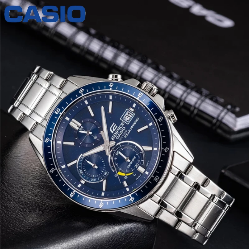 Casio EFS-S510D Men's Solar Chronograph Watch Racing Dial Design Sapphire Crystal Date Luminous 100M Waterproof Wristwatch
