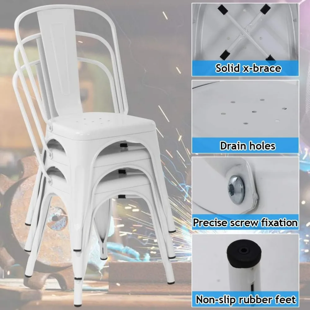 Sillas de comedor de Metal para interiores y exteriores, sillas de restaurante elegantes apilables, Juego de 2, 18 pulgadas de altura de asiento, 330 libras de peso