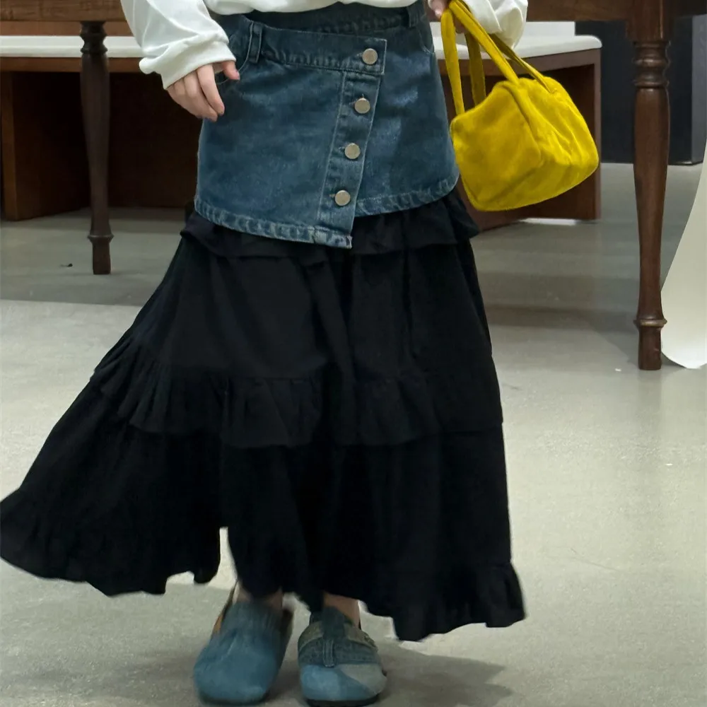 

Splicing Denim Skirt Spring and Autumn New Collection 2025 Autumn New Collection Fashionable All-match Trendy Splicing Skirt