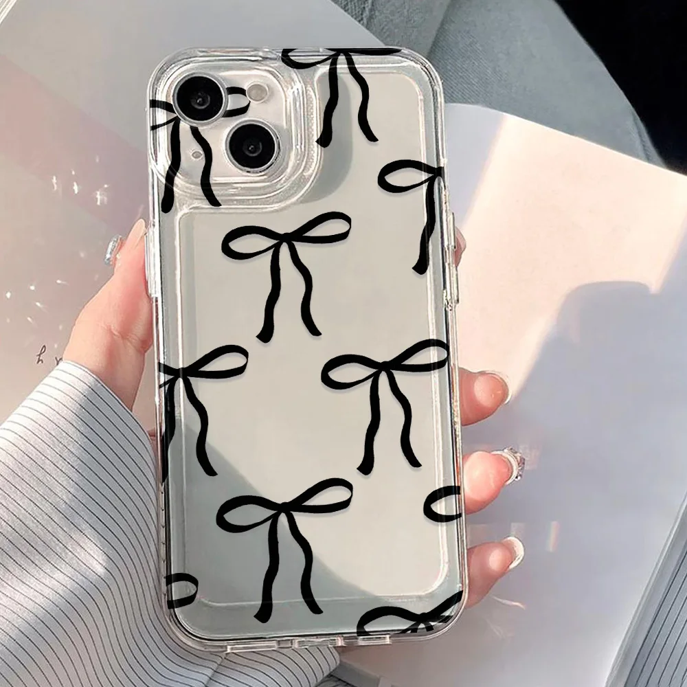 Black Bow Clear Case For iPhone 18 Pro Max 17 Pro Tpu Case iPhone 11 15 12 13 14 17 Pro Max Case 17 Air Back Cover Funda Bumper