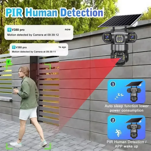 Imagen 2 del producto Cámara IP Wifi de 15MP, 8K, tres lentes, cámara Solar impermeable para exteriores, visión nocturna, Audio bidireccional, detección humana, cámara de seguridad CCTV