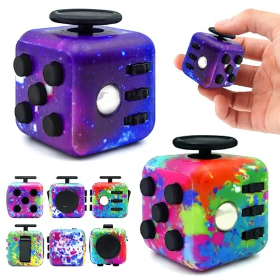 Lollyx Fidget Toy Cube 6 Sided Str Relief Focus Toy per adulti Confezione da 2 Cube Fidget Toys Palmare per adulti Ble Silent Cube Toys
