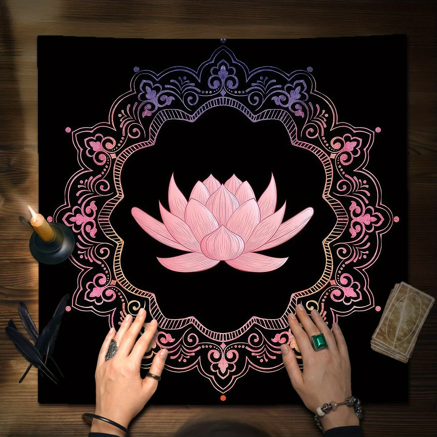 Pink Lotus Design Tablecloth Witch Altar Cloth for Divinatio