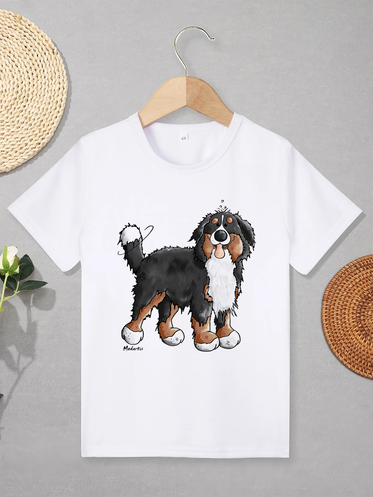 Bernese Mountain Dog Cute T Shirt for Girls Summer Toddler Boy Tops Streetwear Fashion Versatile Children Tee Short Sleeve White