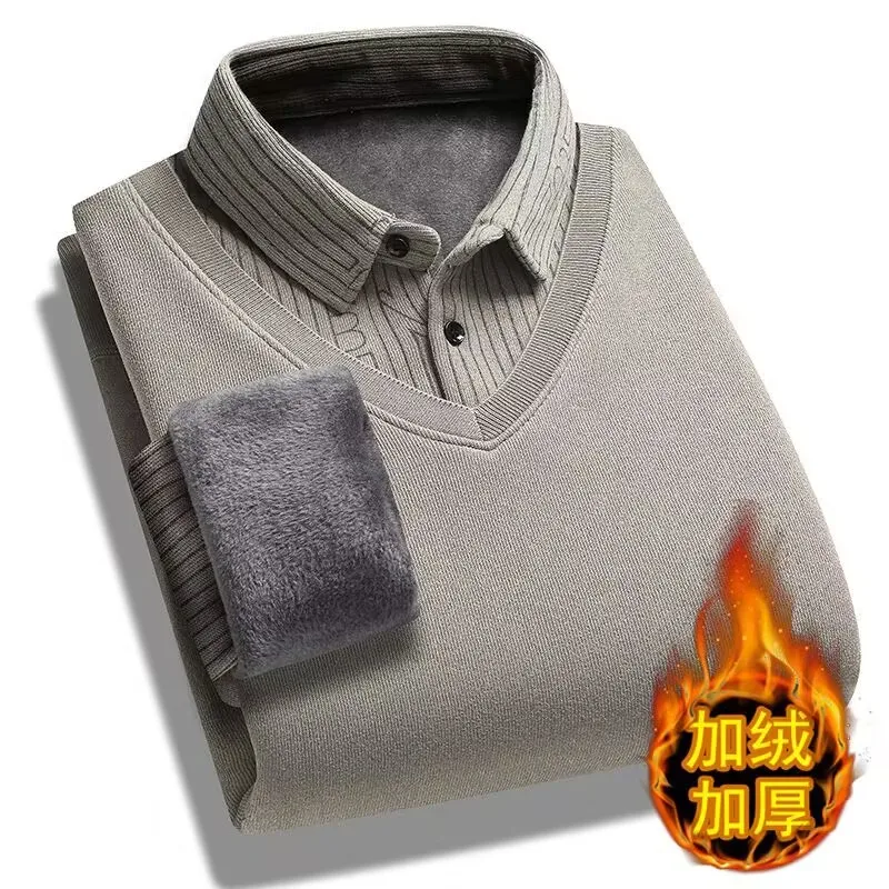 Pull en velours imprimé à rayures monochromes pour hommes, chemise Smile, optique, chaud, épais, mode masculine, automne, hiver, 2023