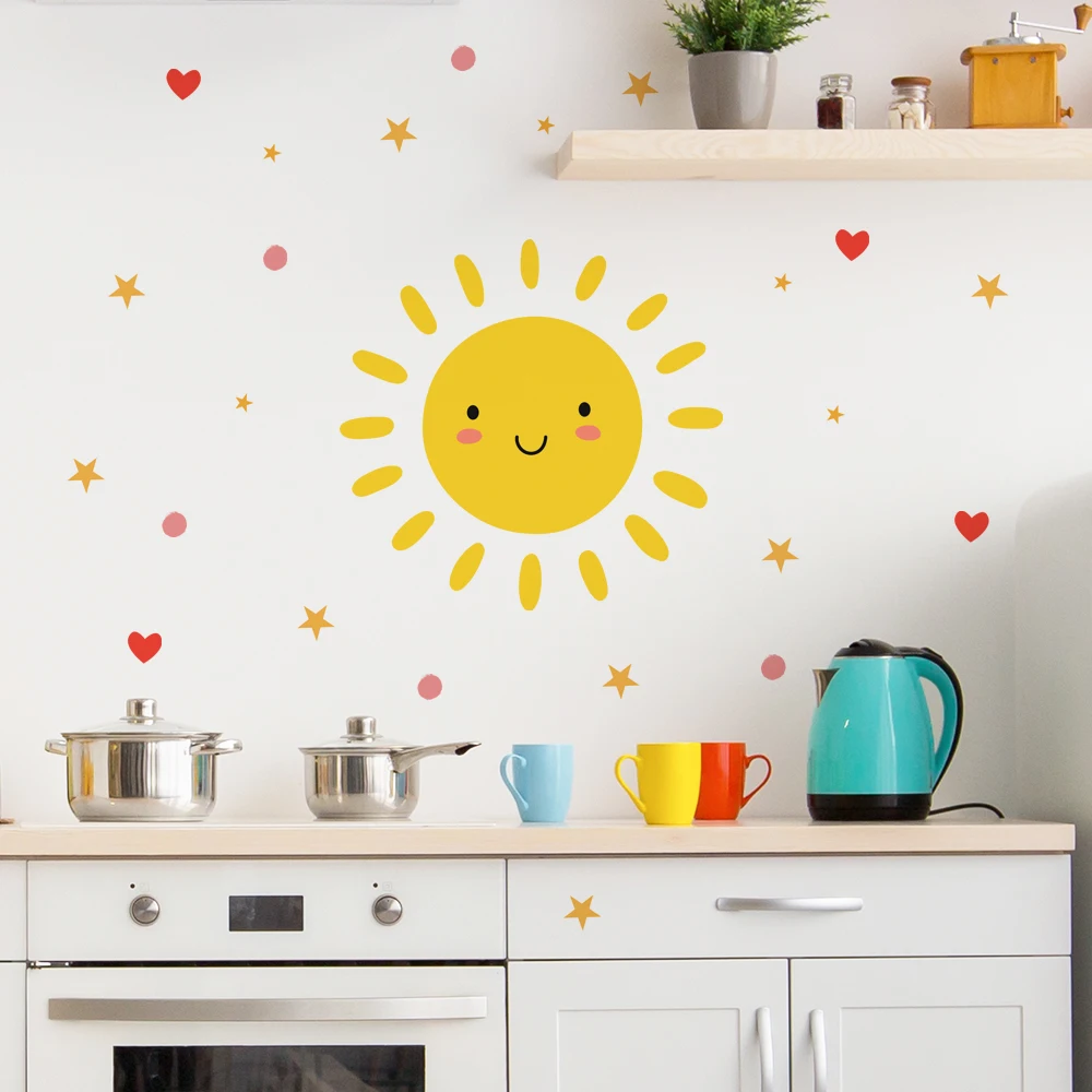 Cartoon Smile Sun Wall Decals for Kids room Nursery Wall Decor Home Decoration Removable DIY Sticker on Wall Backdrop Art Murals