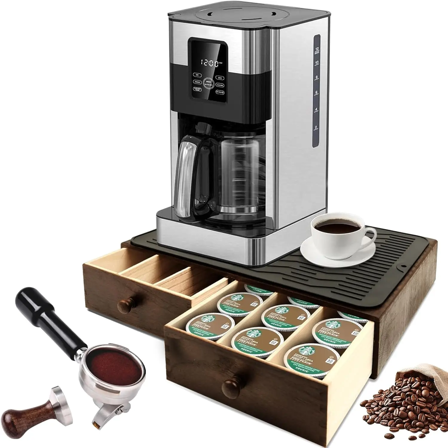 Wooden Coffee Pod Holder with Silicone Non-Slip Pad, Organizer for Countertop Storage (30 Pod Capacity)