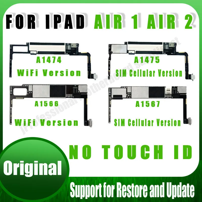 Free iCloud Logic Board For iPad 5 6 Air 1 2 Motherboard A1566 A1474 A1475 WIFI & WIFI Cellular Mainboard for iPad AIR1 AIR2