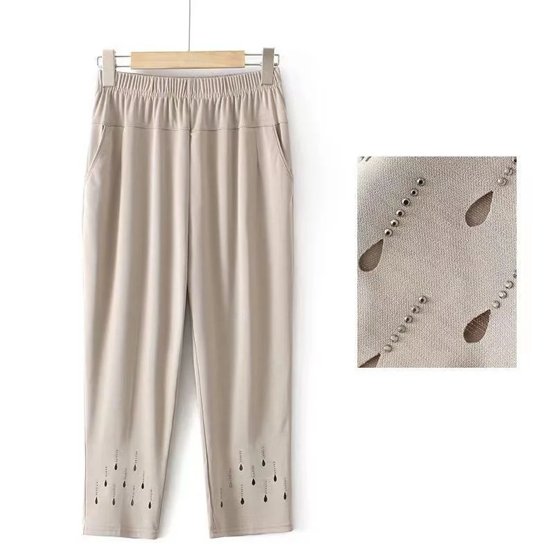 2026 New Women Summer Pants Elastic High Waist Casual Pants Middle aged Mom Pants Large Size Ice Silk Straight Pants Female 8XL