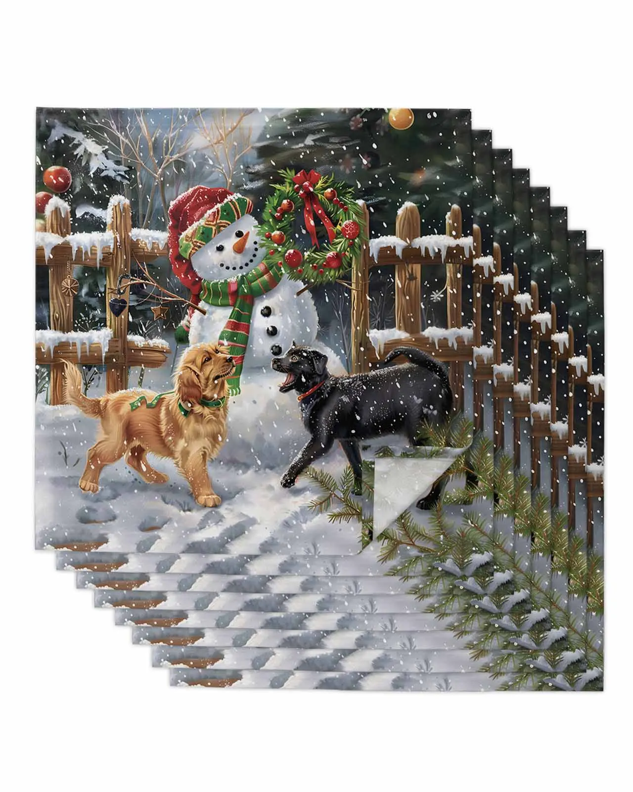 4pcs Christmas Dog Snowman Fence Square 50cm Table Napkin Wedding Decoration Table Cloth Kitchen